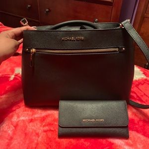 Black and gold Michael kores purse and wallet